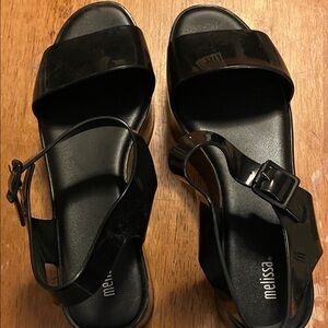 Melissa Black Glossy Buckle Slide Sandals